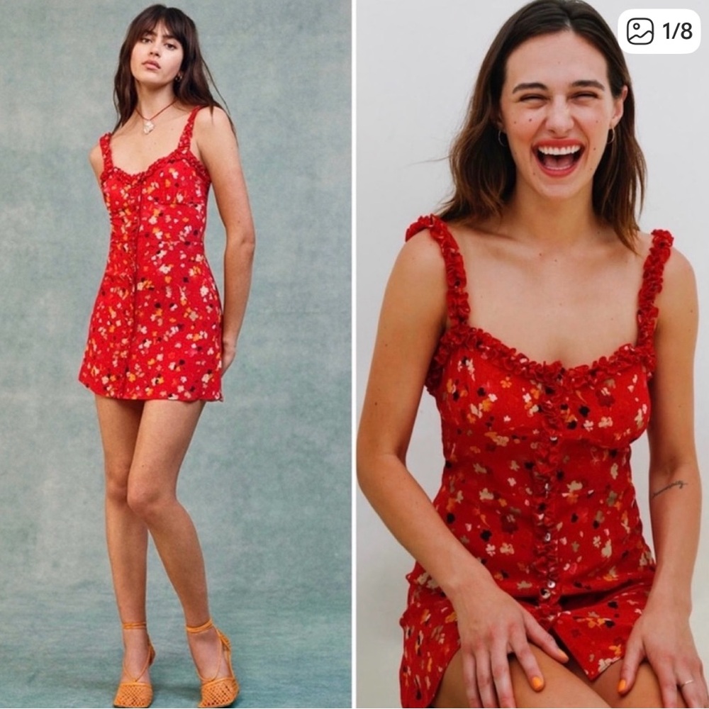 Realisation Par Red Floral Dress Julia Silk Dress